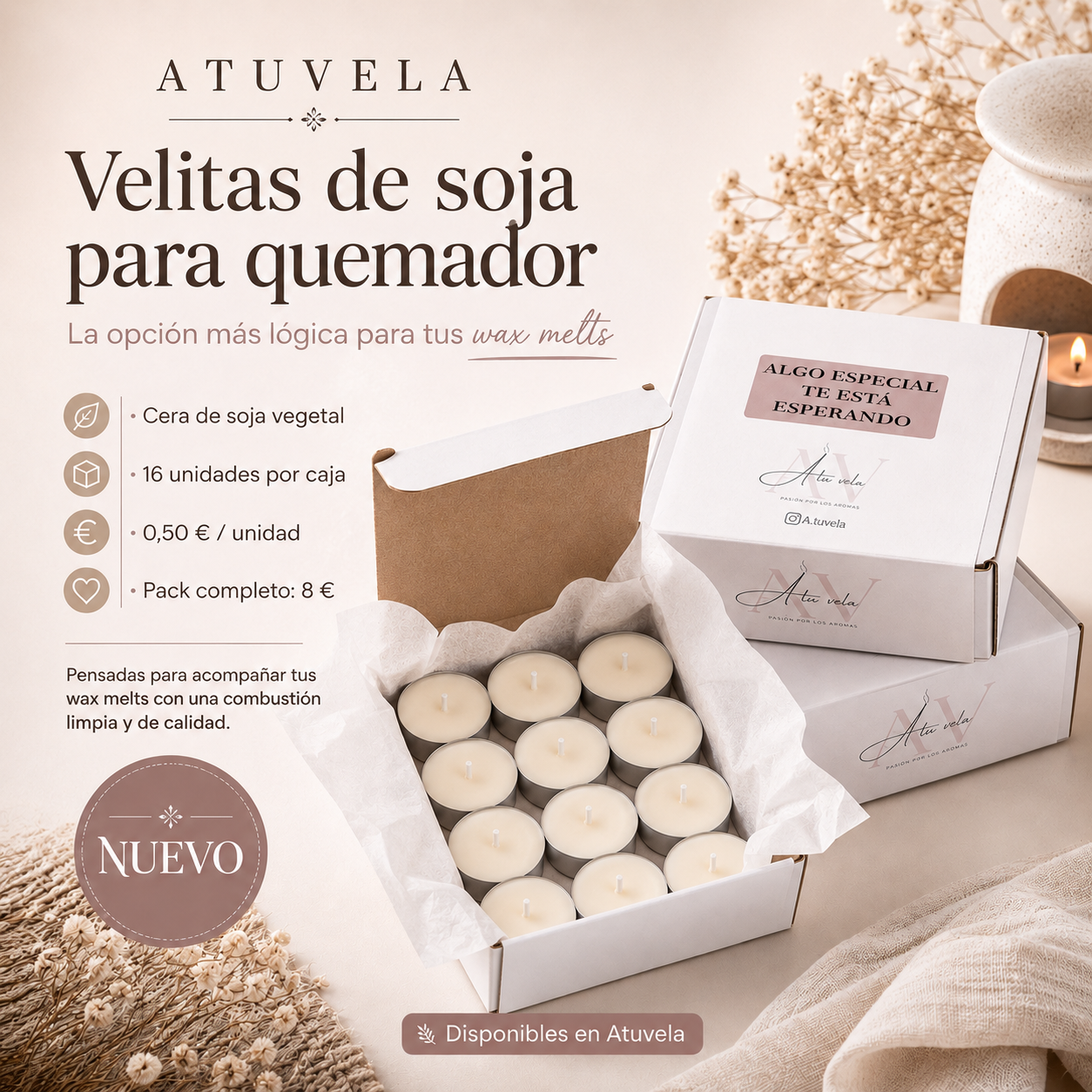 Velitas de soja para quemador – Pack de 16 unidades | Atuvela