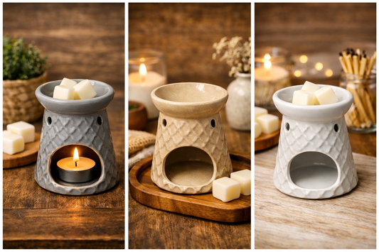 Quemador de cera aromática de cerámica – Tonos neutros Brillo (gris, beige, blanco, marrón) – Atuvela