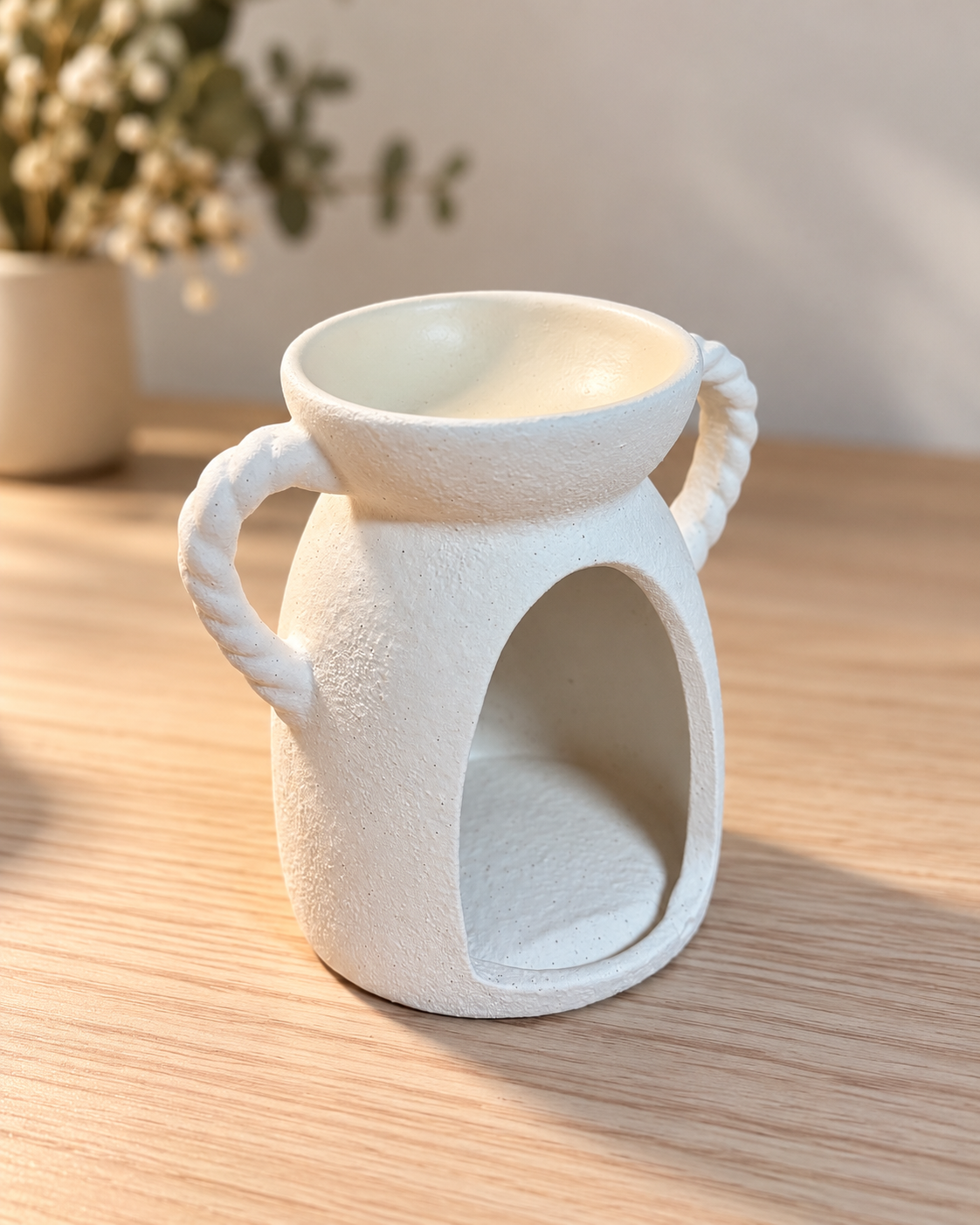 Quemador de aromas Jarrón · Textura rústica en blanco roto