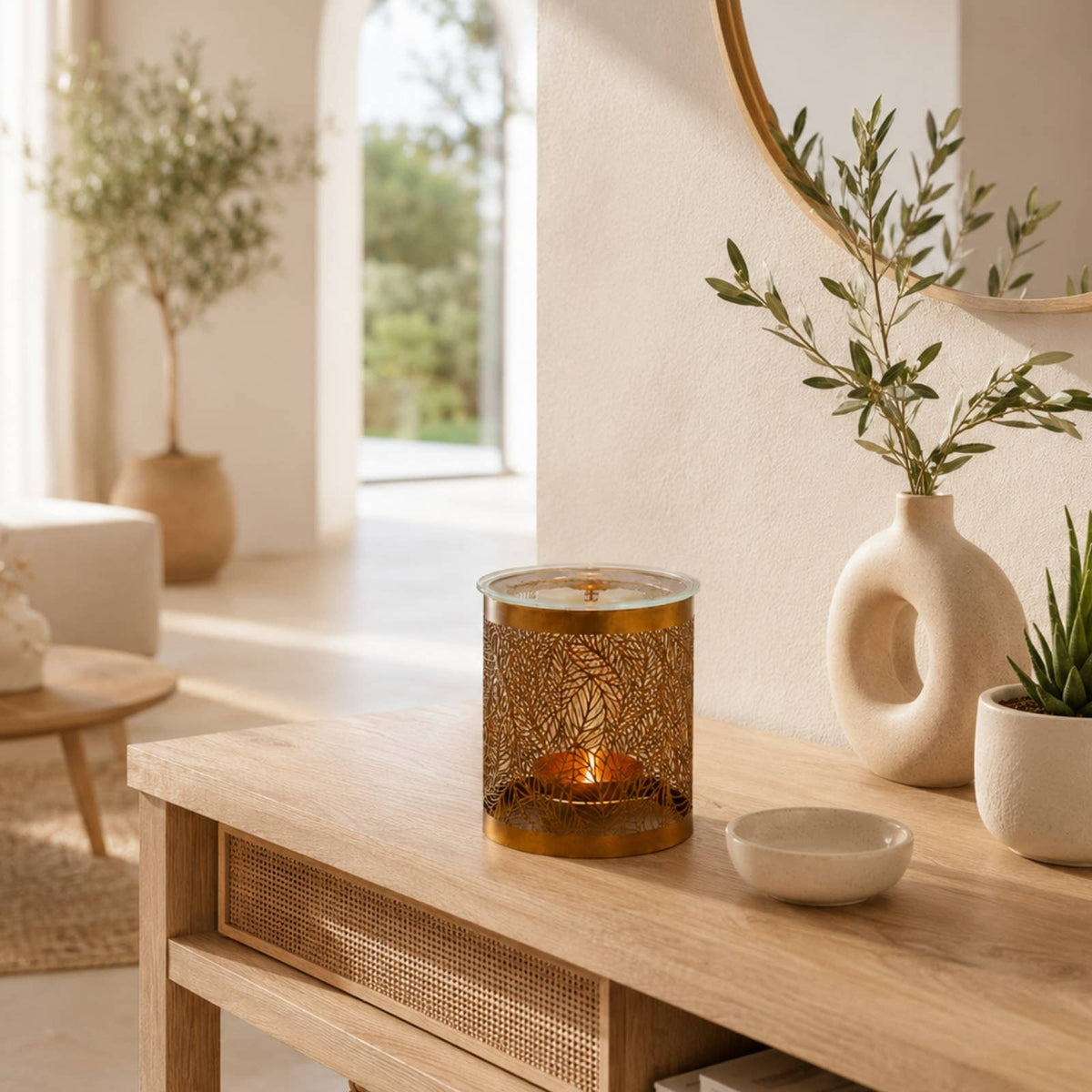 🕯️ Quemador de Metal Dorado – Elegancia y Aroma para tu Hogar