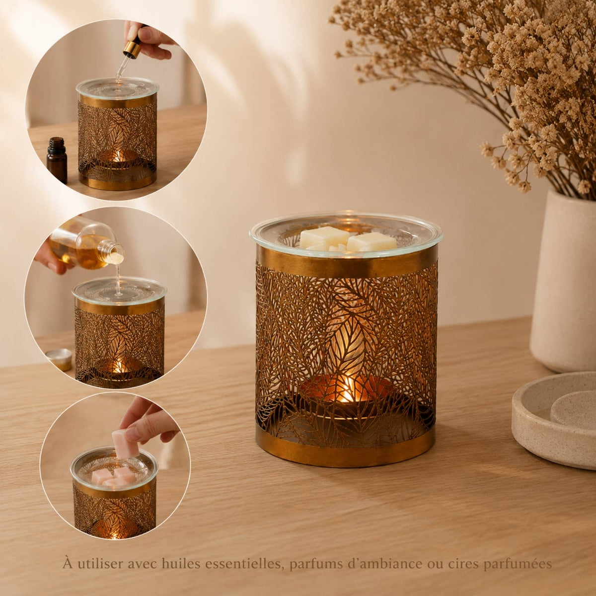 🕯️ Quemador de Metal Dorado – Elegancia y Aroma para tu Hogar