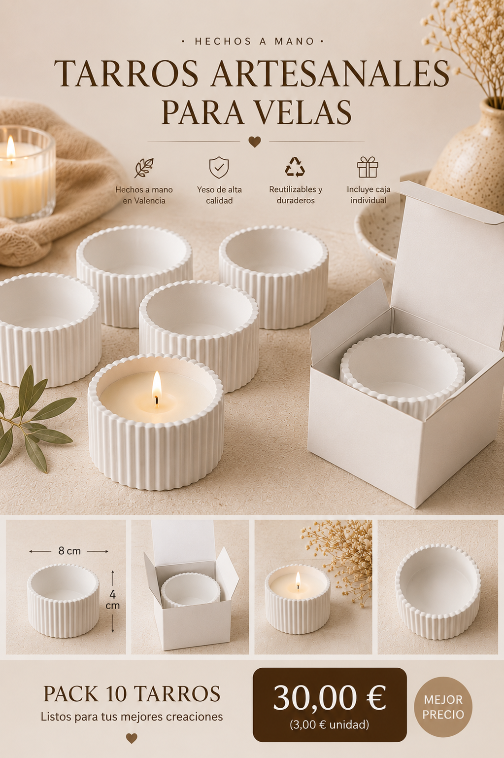 Envase Cerámico para Velas Pequeño | Pack 10 Unidades | Atuvela