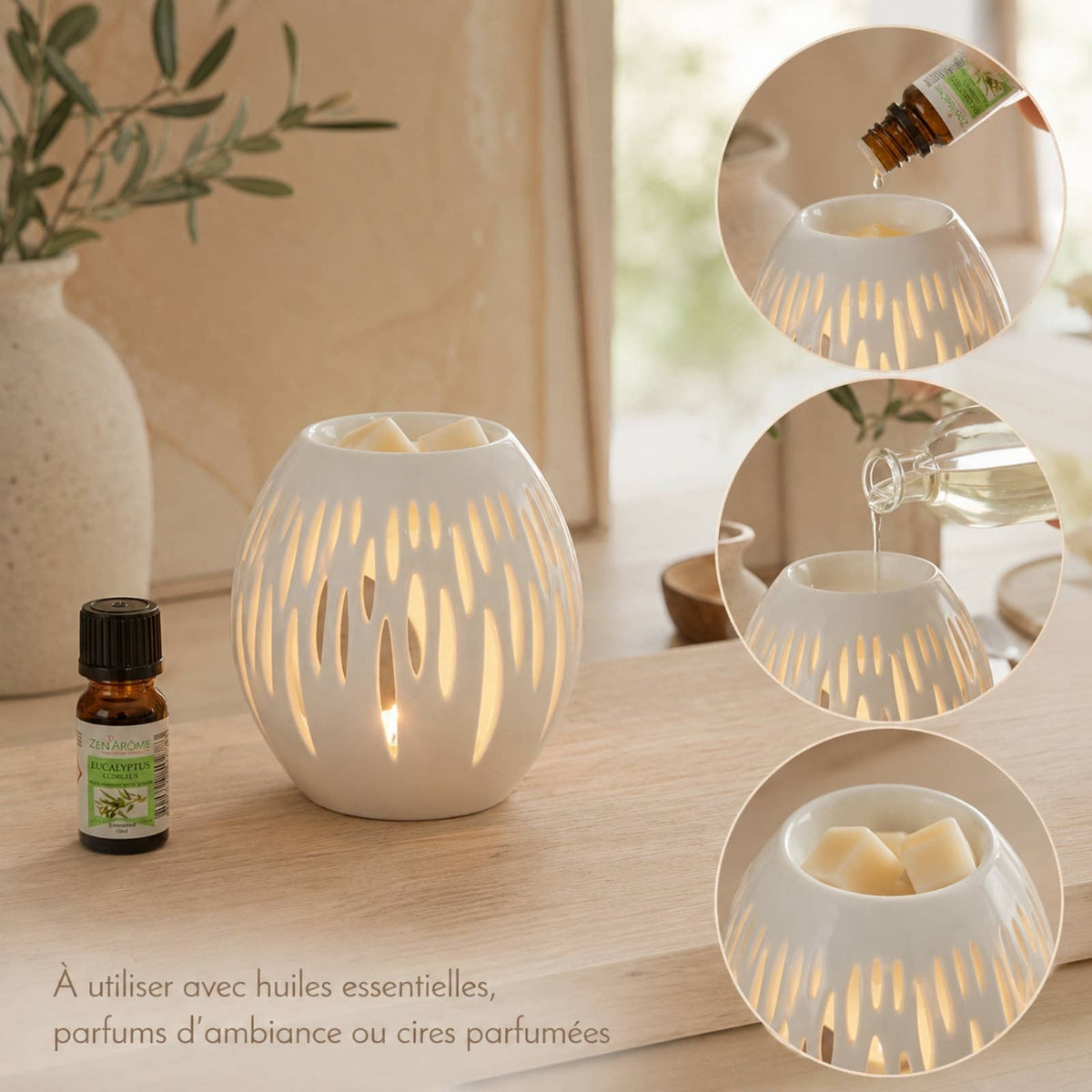 🕯️ Quemador de Cerámica Óvalo Blanco – Luz, Aroma y Calidez