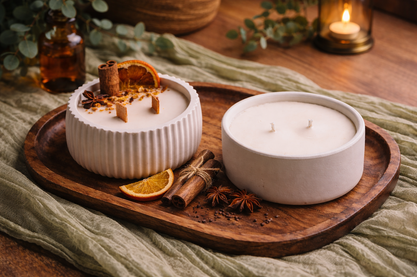 Pack 2 Velas Aromáticas Artesanales | Canela & Naranja · Figue | Activación & Relax | Atuvela