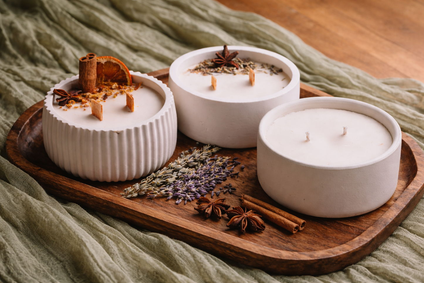 Pack 3 Velas Aromáticas Artesanales | Canela & Naranja · Lavanda & Vainilla · Euforia | Atuvela