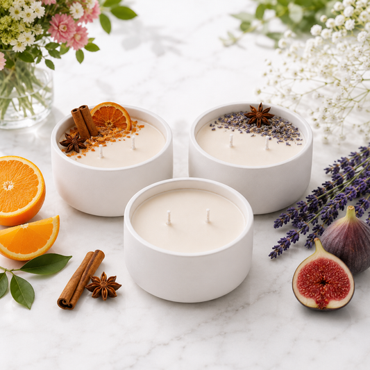 Pack 3 Velas Aromáticas Artesanales | Canela & Naranja · Lavanda & Vainilla · Figue | Atuvela