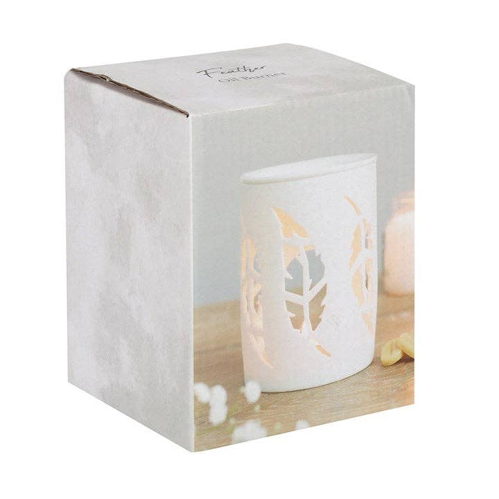 Quemador de aromas Plumas · Blanco calado