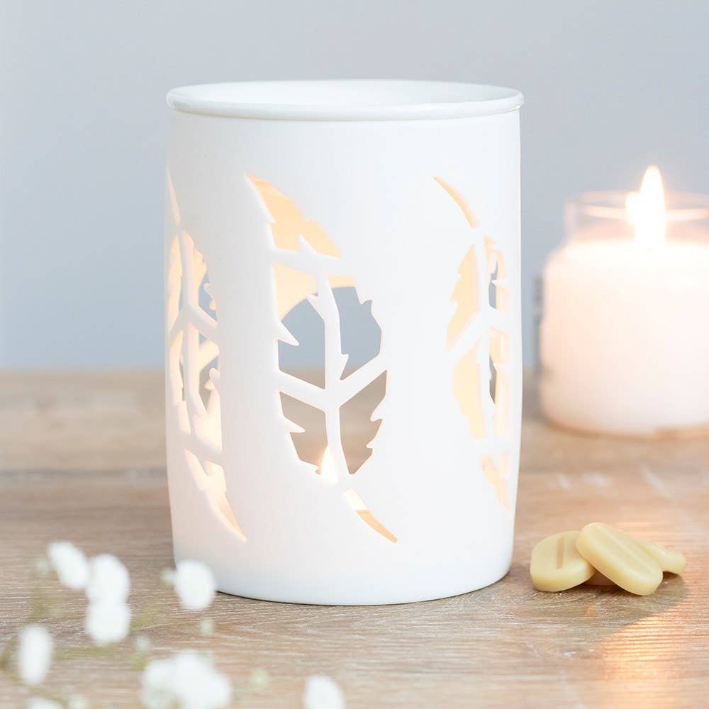 Quemador de aromas Plumas · Blanco calado